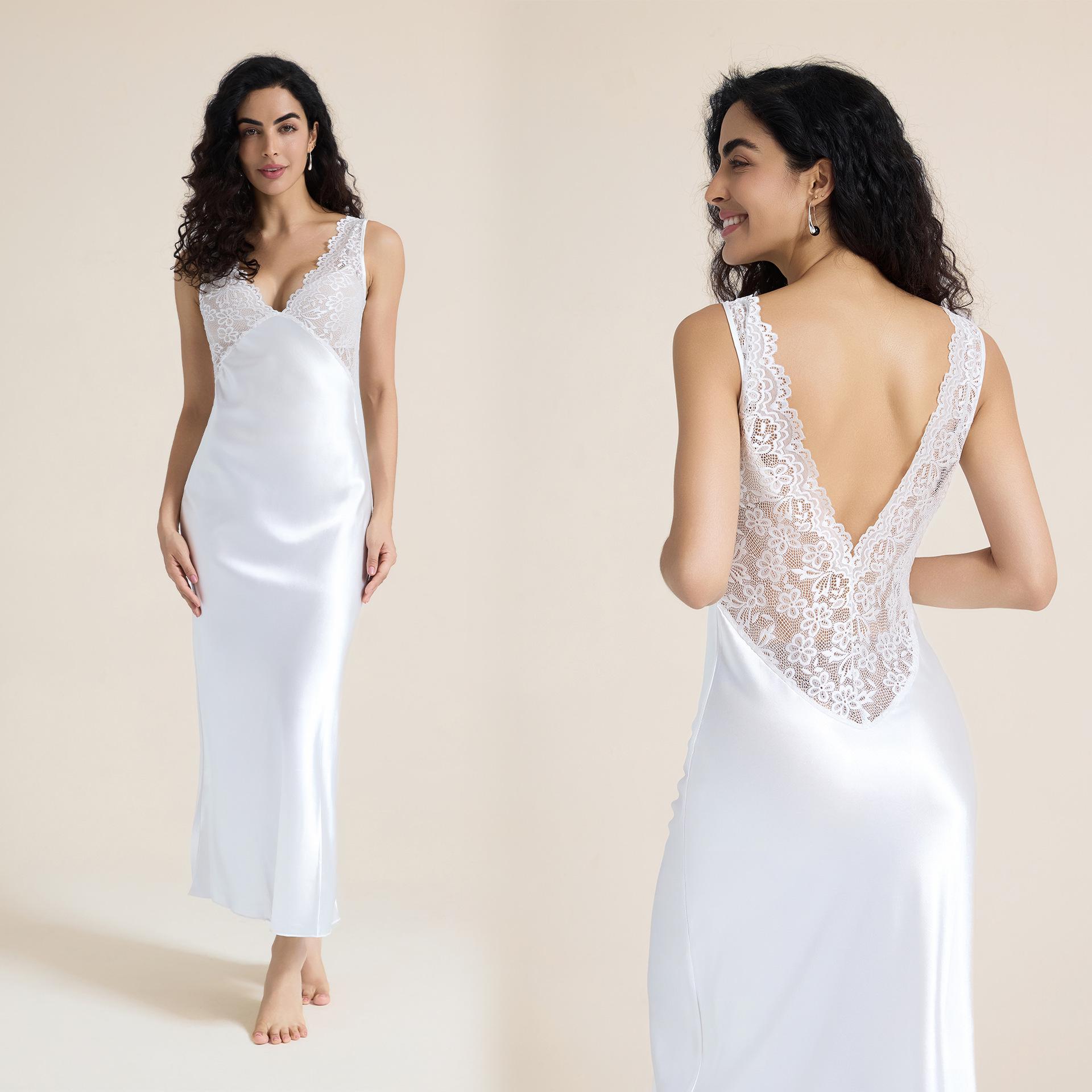 Yaoting Элегантное европейское и американское кружевное облегающее ночное платье CQ3420 XL белый