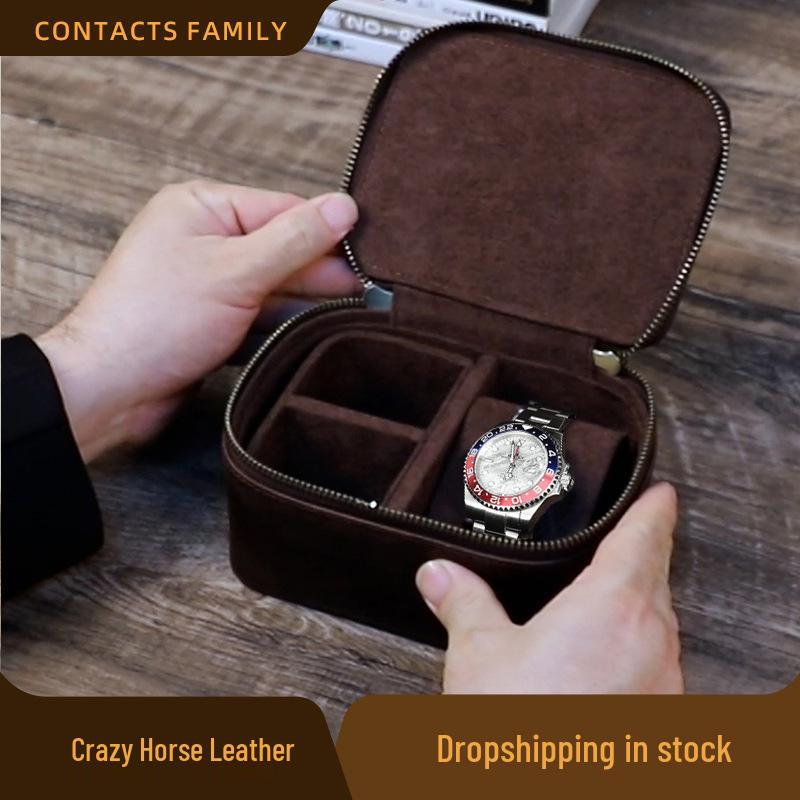 Retro Cowhide Leather Watch Box: Multi-Compartment and Portable Wristwatch Storage