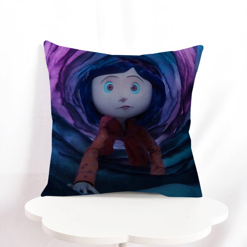 C-Coraline Cartoon Pillowcase Bedroom Sofa Decorative Cushion Cover With Zipper Soft Cushion Cover