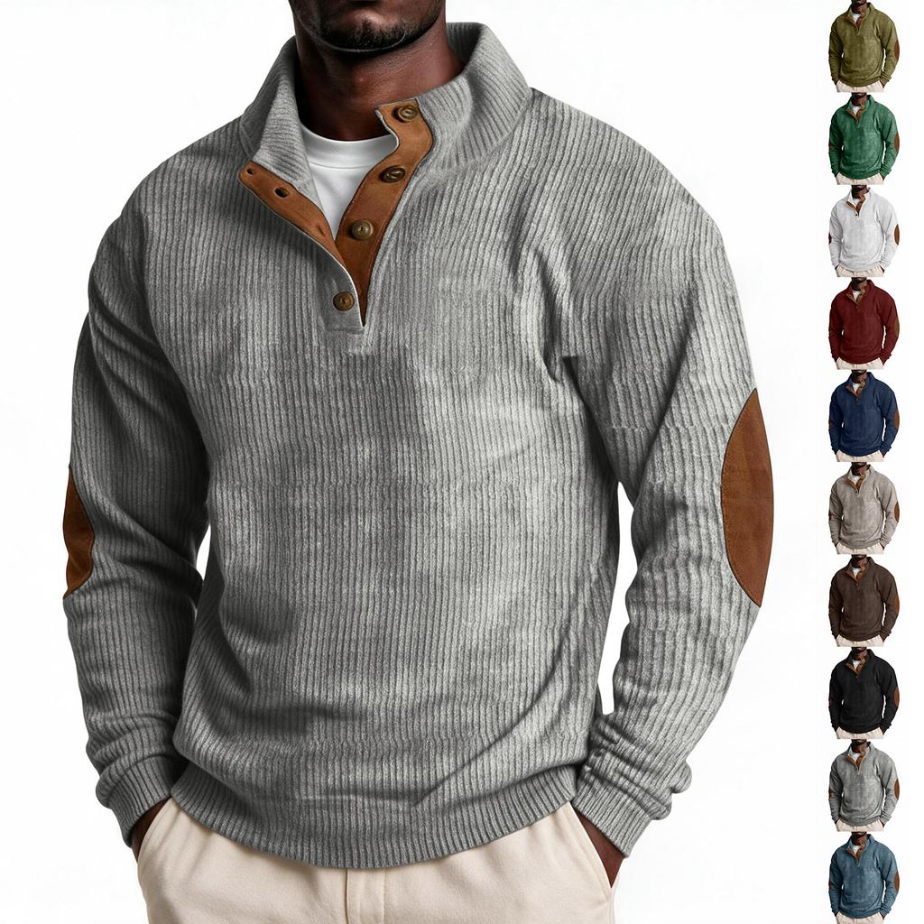 Men's Corduroy Button-Up Stand Collar Long Sleeve Sweatshirt