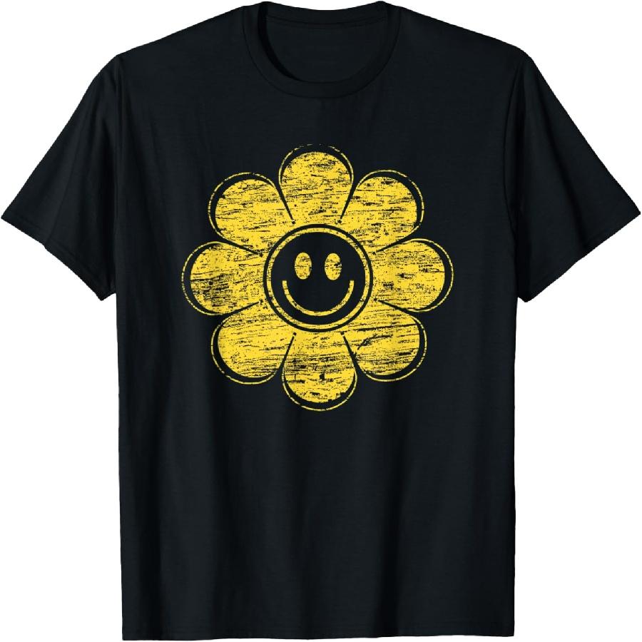 Smiling Flower Cute Smile Sunshine Face Yellow Vintage Retro Men Women Kids T-Shirt S