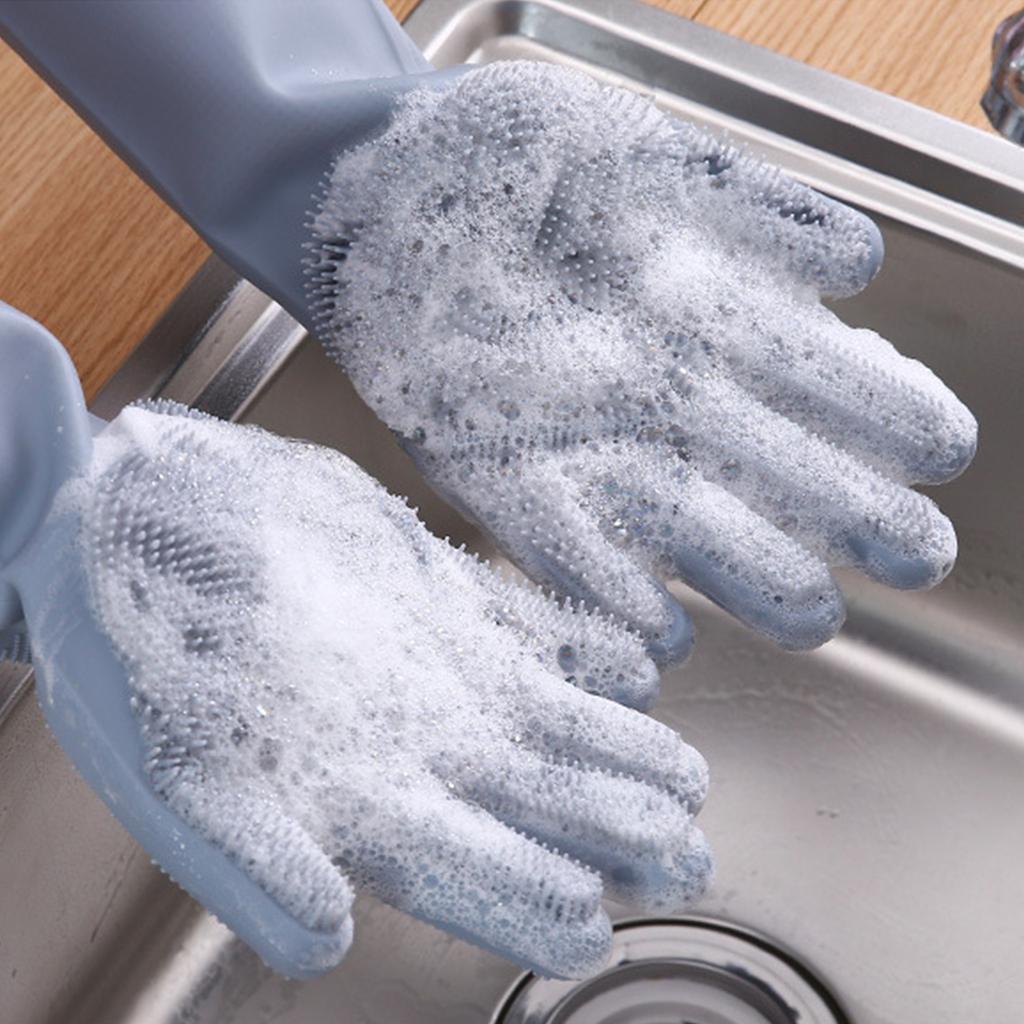 Silikonhandschuhe mit Borsten Wasserdicht Spritzwassergeschützt Ölbeständig Weich Elastisch Küche Geschirrspülen
