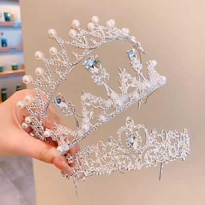 Dívčí narozeninová dekorace vlásenka dětská čelenka koruna pokrývka hlavy dětská princezna křišťálová perlová koruna vlasové šperky