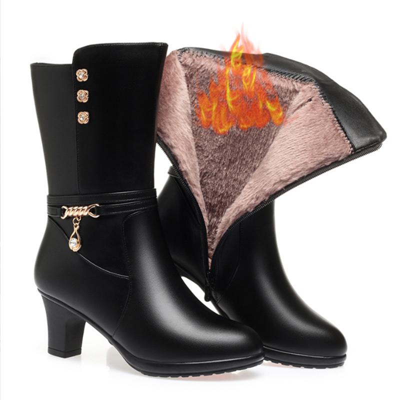 Warm Knee High Fur Boots Women 2024 Winter Shoes for Women Chunky high-heeled Mid-calf Plush Snow Boots ZIP Fashion Botas