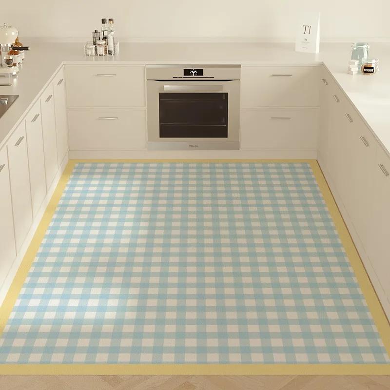Carpet for Kitchen Floor Mat Large Pvc Waterproof Leather Carpets Oil-proof Non-slip Foot Mats Green Plaid Home Decoration Rugs