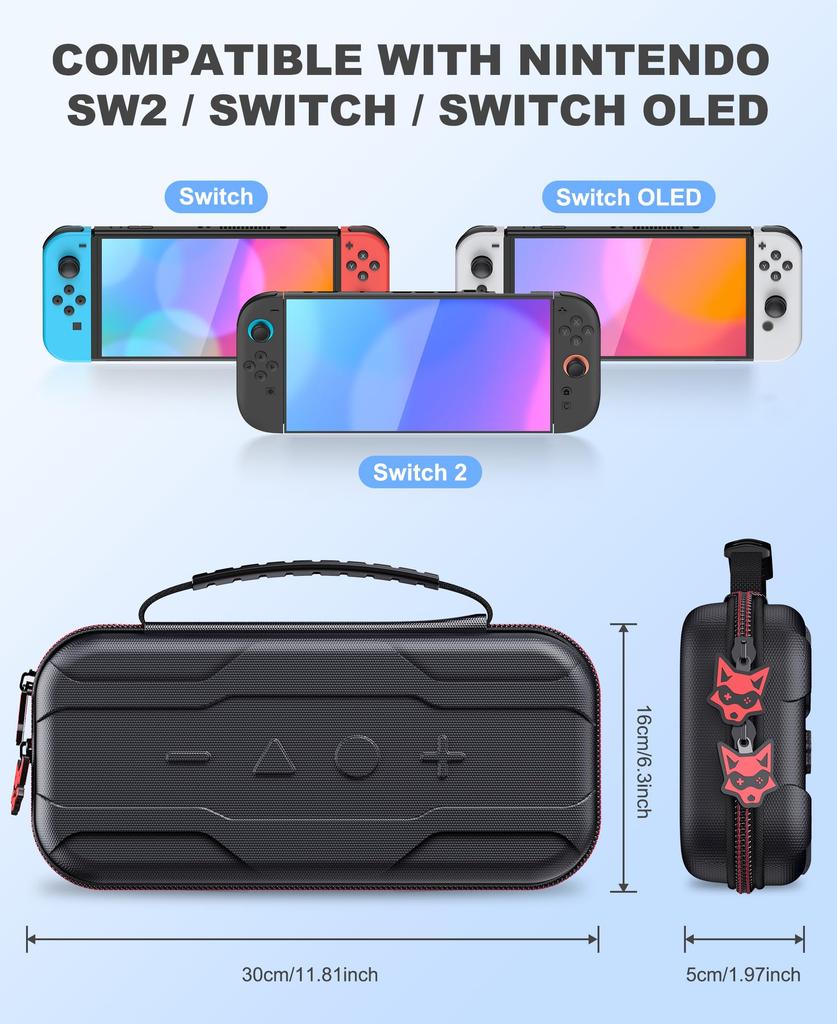 Carrying Case for Switch 2 2025, Travel Case Hard-Shell with 10 Game Card Slots, Switch 2 Protector Accessories Case -Black