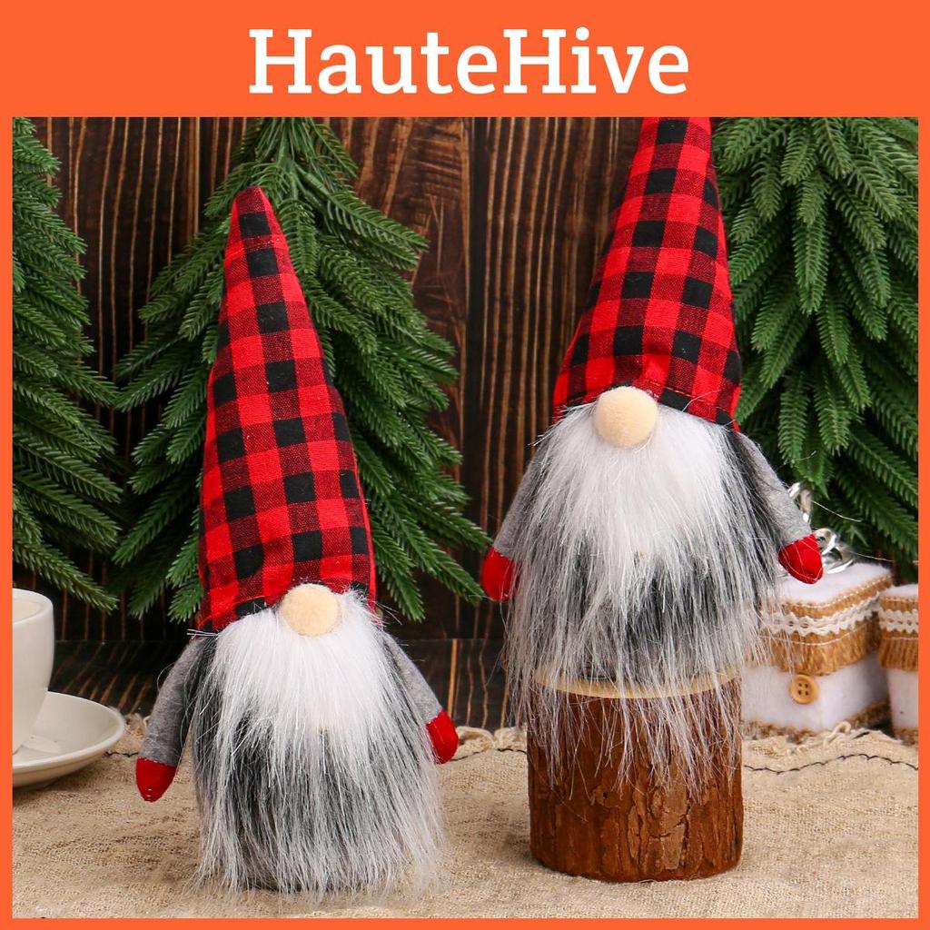 Christmas Gnome Plush Figure With Red Black Checkered Fabric For Holiday Decor