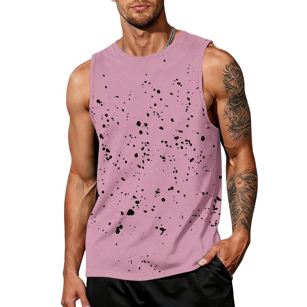 Men's Casual Trend Ink Wash Print T-shirt For Men - Men's Sporty Breathable Sleeveless Top