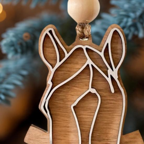 Wooden Hanging Horse Head Decoration Farmhouse Rustic Horse Horseshoe Christmas Tree Hanging Ornament Pendant