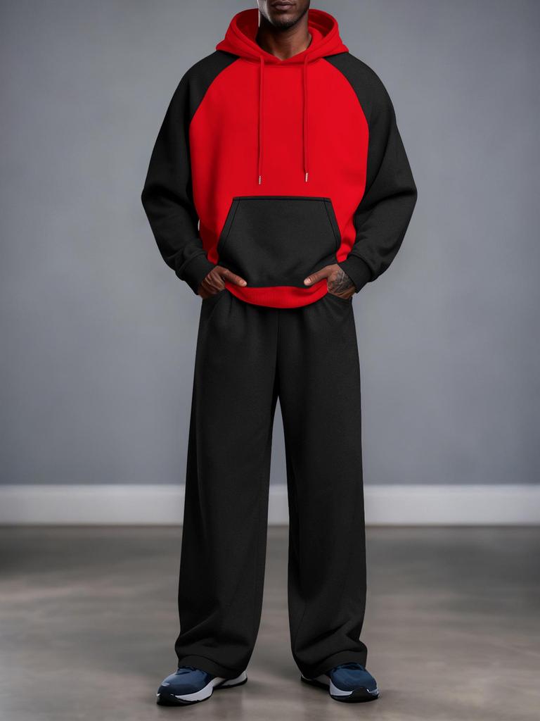 Men's Plus Size Color Block Hoodie and Sweatpants Set - Autumn/Winter Collection