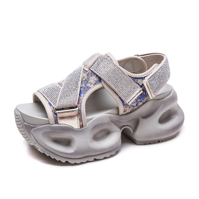 Chunky Platform Sparkle Velcro Sandals for Women Futuristic Thick Sole Summer Shoes