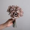 5-Head Real Touch Rose Flower Bouquet Beige Latex Silk Roses for Weddings Handmade Artificial Flowers with Real Touch Effect