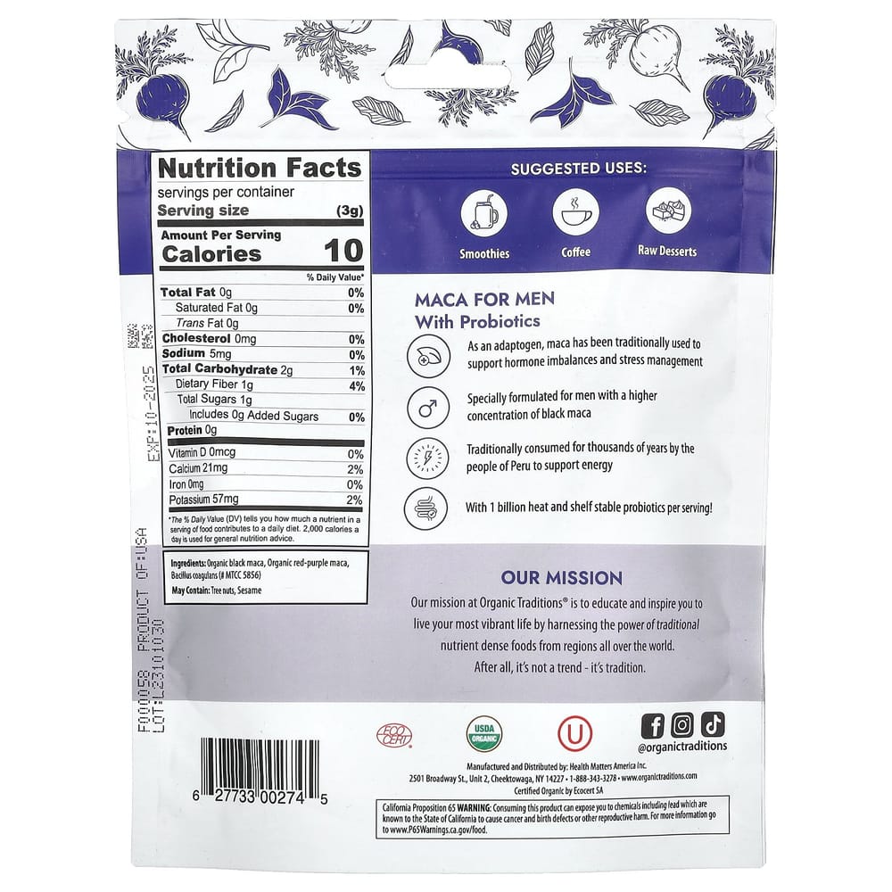 Organic Traditions Men's Maca with Probiotics 150g (5.3oz)