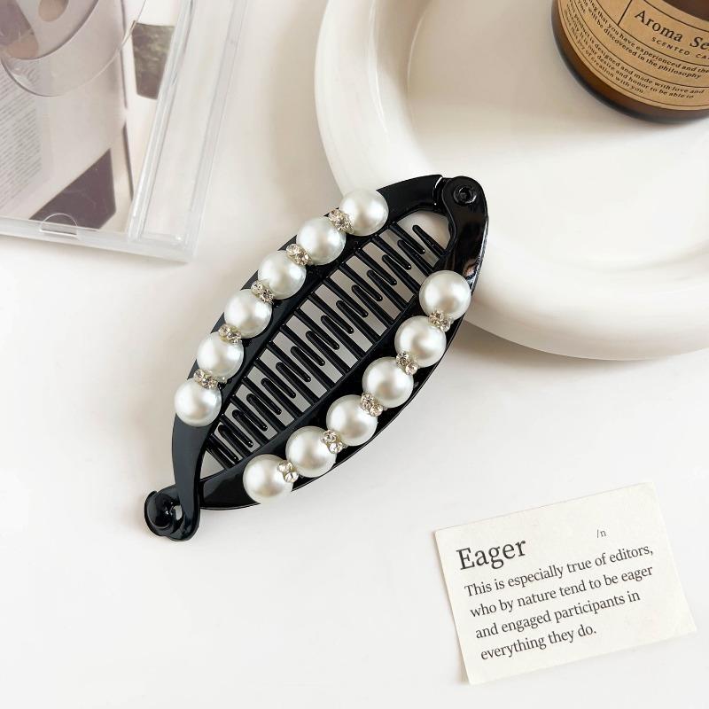 Wind Pearl Diamond-encrusted Hair ClipBlack Ponytail ClipBanana Clip Hair Comb Women's Hair Accessory