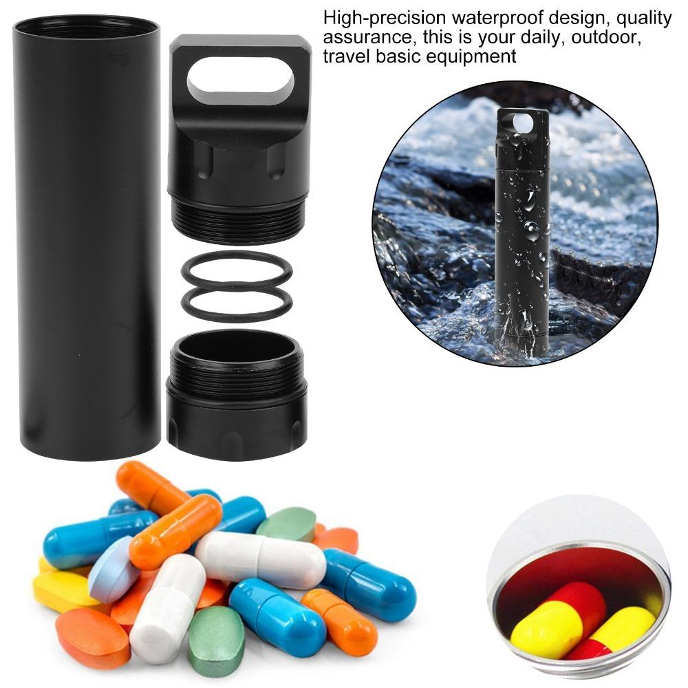 Portable Outdoor Survival Storage Container Aluminum Alloy Pill Container  Outdoor Survival чёрный