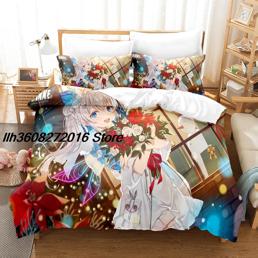 Comforter Kawaii Nikke Bedding Set Single Twin Full Queen King Size Bed Set Aldult Kid Bedroom Three-Piece Suits 3D Anime Bed Sheet S