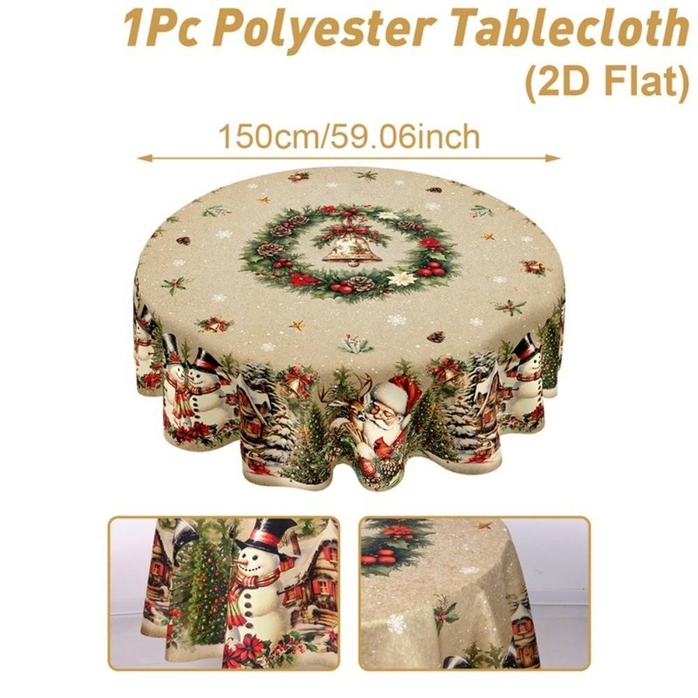 Polyester Christmas Tablecloth Santa Claus Print Xmas Tablecloth  New Year Celebration