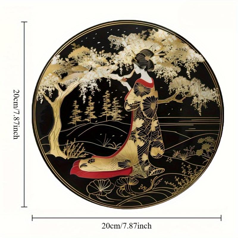 2d Flat 20*20cm, Round Wooden Wall Sign, Japanese Kimono Decorative, Paper Cuttings Decorations, Entrance Decor Gift, for Bar, Cafe, Home, Wall Decor.