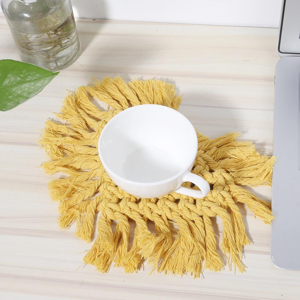 Haushalt Küche Baumwolle Kaffeetasse Untersetzer mit Quaste Hitzebeständiges Pad Platzset Dekoration(Gelbes Herzförmiges)