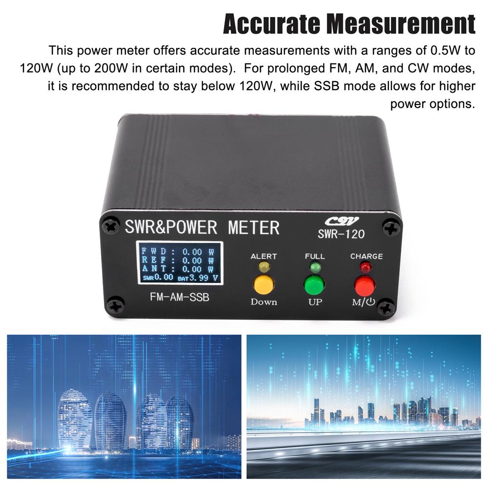 

120W SWR Digital Power Standing Meter 1.8-54MHz Short Meter FM AM SSB Modes Power Meter Support SWRCelsiusPower & High SWR Alarm Funct
