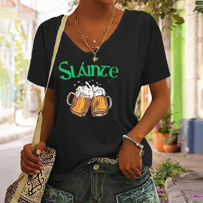 Summer V-neck 3D Printed Top Fashionable Casual Short Sleeved Women's T-shirts