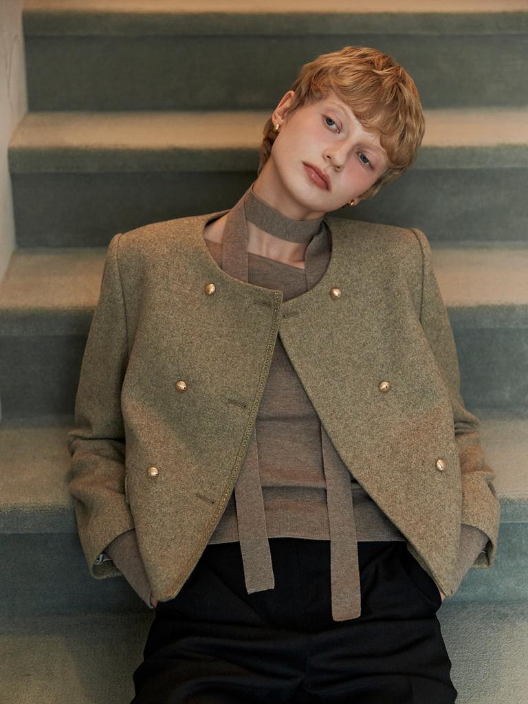 OUEL Asymmetry Neckline Wool Slim Knit_Cocoa