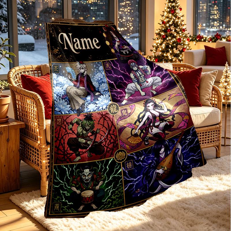 Individuelle Personalisierte Demon Slayer Druckdecke, Heimdekoration, Schlafzimmer, Sofa, Camping, Couch, Geschenke für Geburtstag Weihnachten