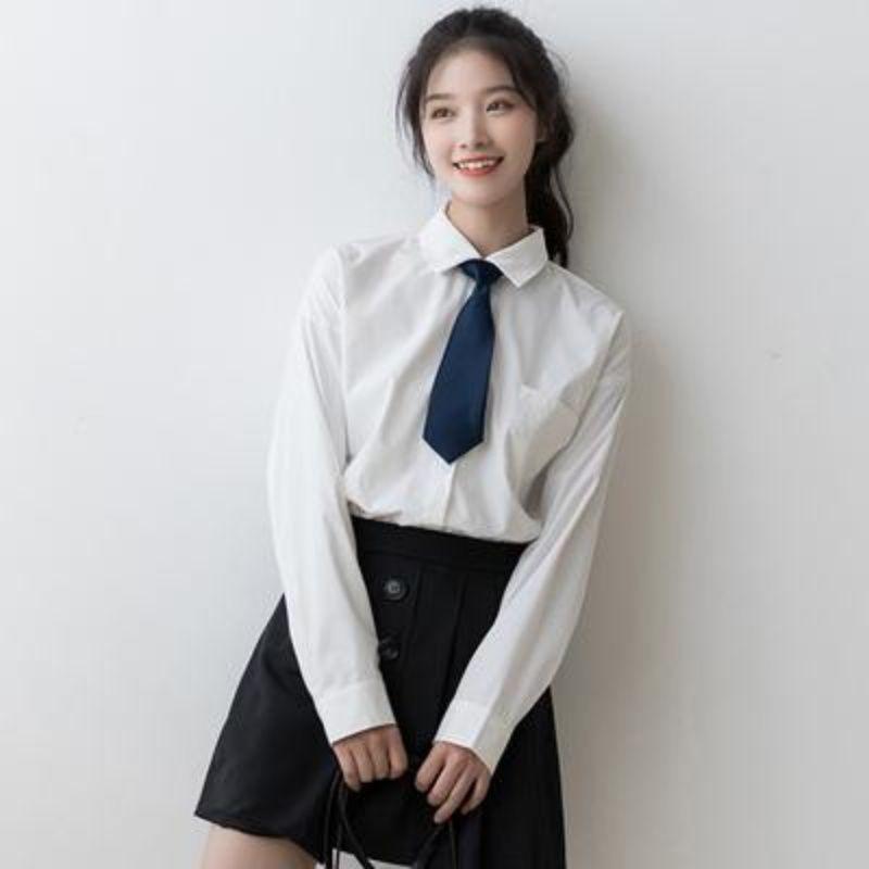 

2024 Осень Женская Белая Рубашка с Длинным Рукавом Японская Студенческая Форма с Галстуком L