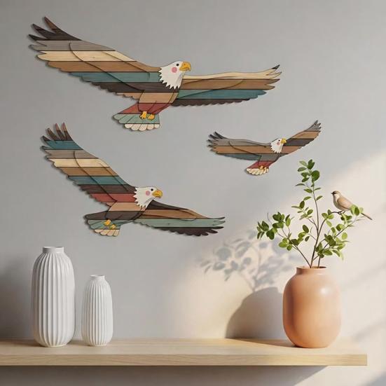 3Pcs Wooden Eagle Wall Decoration Eagle Pattern Wall Hanging Art Vintage Decor for Beach House Bedroom Living Room Nautical Wall Ornaments