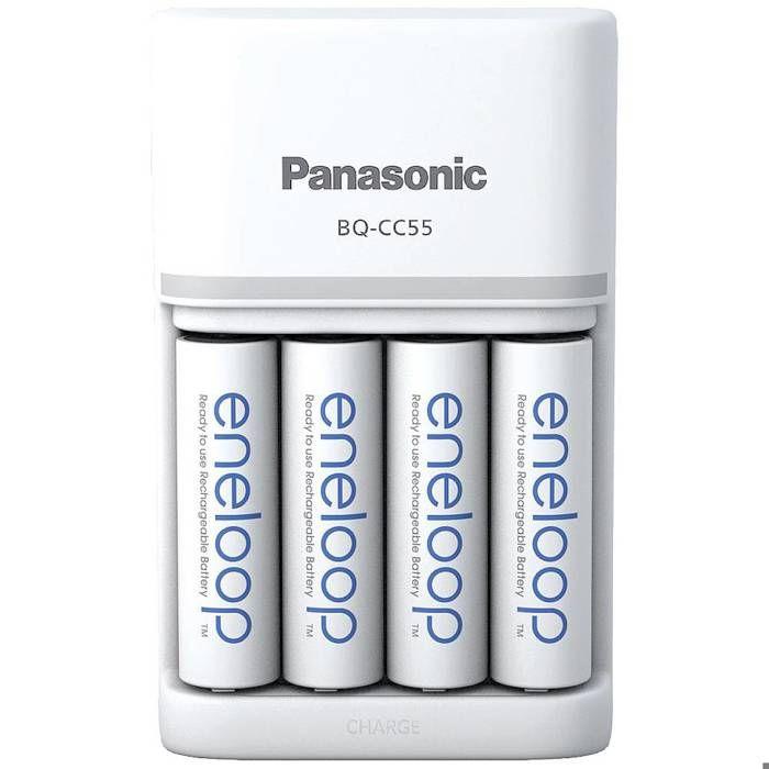 Chargeur De Piles Rondes NiMH Avec Accus Panasonic Smart & Quick BQ-CC55 +4x Eneloop AA