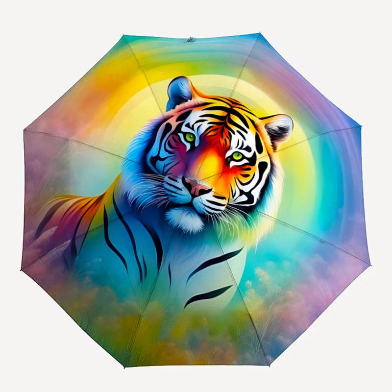 

1pc Rainbow Tiger Print Folding Umbrella | Elegant Design, Fashionable Accessory, Durable Construction, Sturdy Ribs yy251107073