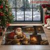 2D Flat Suitable for Christmas & New Year Rug - Thickened Non-Slip Absorbent Floor Mat with Cozy Snow Scene Santa Fireplace, Machine Washable Soft Sui