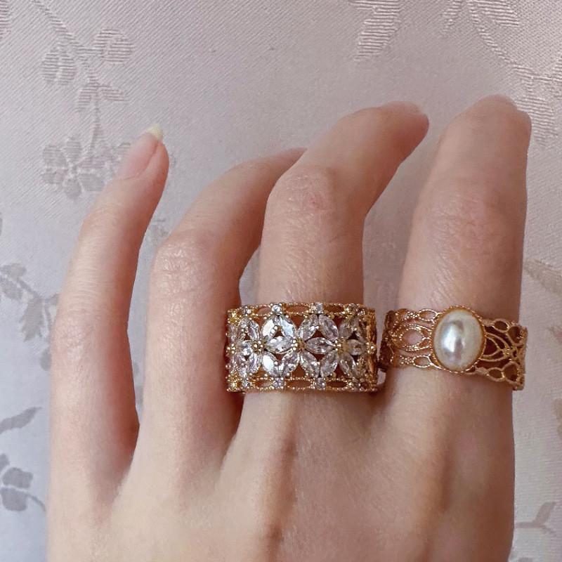 Vintage French Elegant Lace Ring For Women Adjustable Open Ring Finger