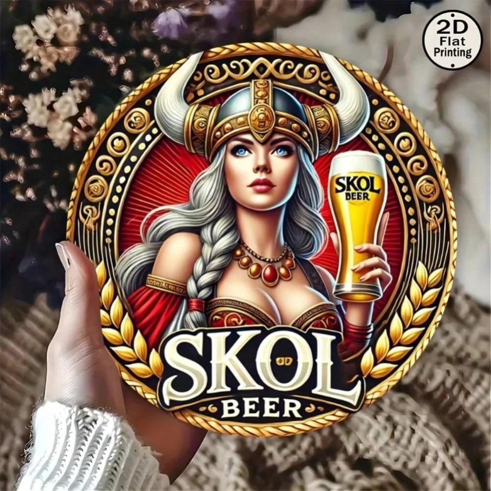 Skol Beer Viking Warrior Woman Retro Metal Tin Wall Art Home Bar Decor Gift