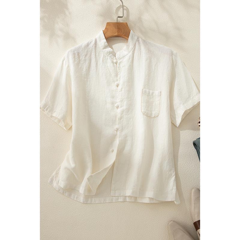 

Women s Chinese-Style Tang Suit Short Sleeve Top with Stand-Up Collar and Handmade Frog Buttons XL білий