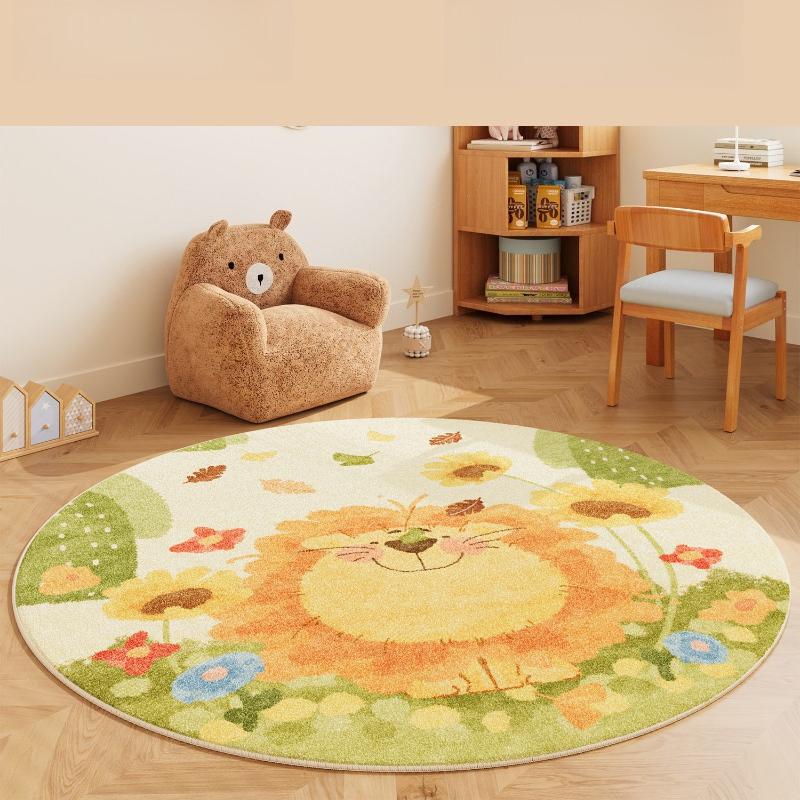 Cartoon Style Bedroom Decor Round Carpet Animal Print Carpets for Living Room Fluffy Soft Lounge Floor Mat Thick Plush Study Rug