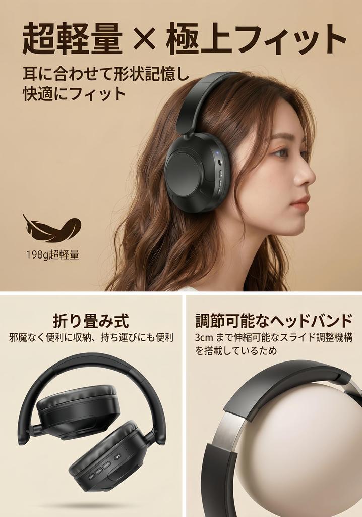 Bluetooth Wireless Headphones with Active Noise Cancellation Up to 50 Hours TF Wired Wireless 40mm Sound Sound Leakage Lightweight IPX5 Cable Included