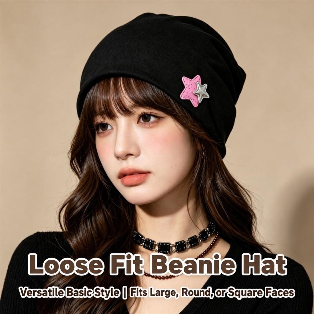 Star Pattern Slouchy Skull Cap Elastic Brimless Knit Hat Warm Postpartum Cap  Cold Weather