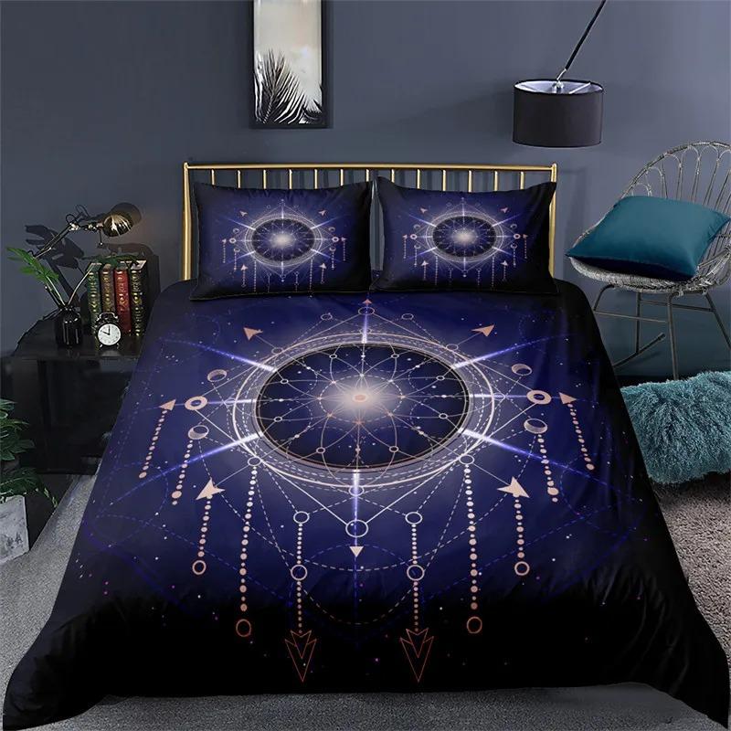 Bohemian Mandala Duvet Cover Set, Colorful Galaxy Comforter Cover Boho Chic Hippie Floral Exotic Bedding Set With 2 Pillow Case