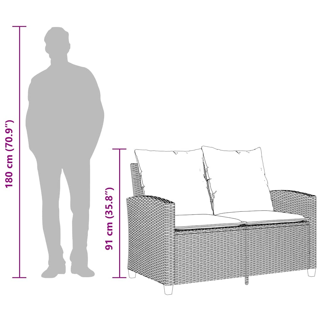 2 Seater Garden Sofa with Cushions & Table Black Poly Rattan