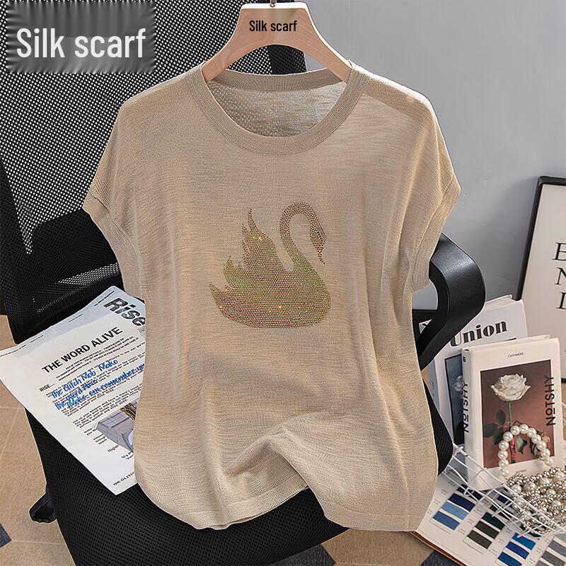 Women s Loose Fit Round Neck Short Sleeve Knit Top