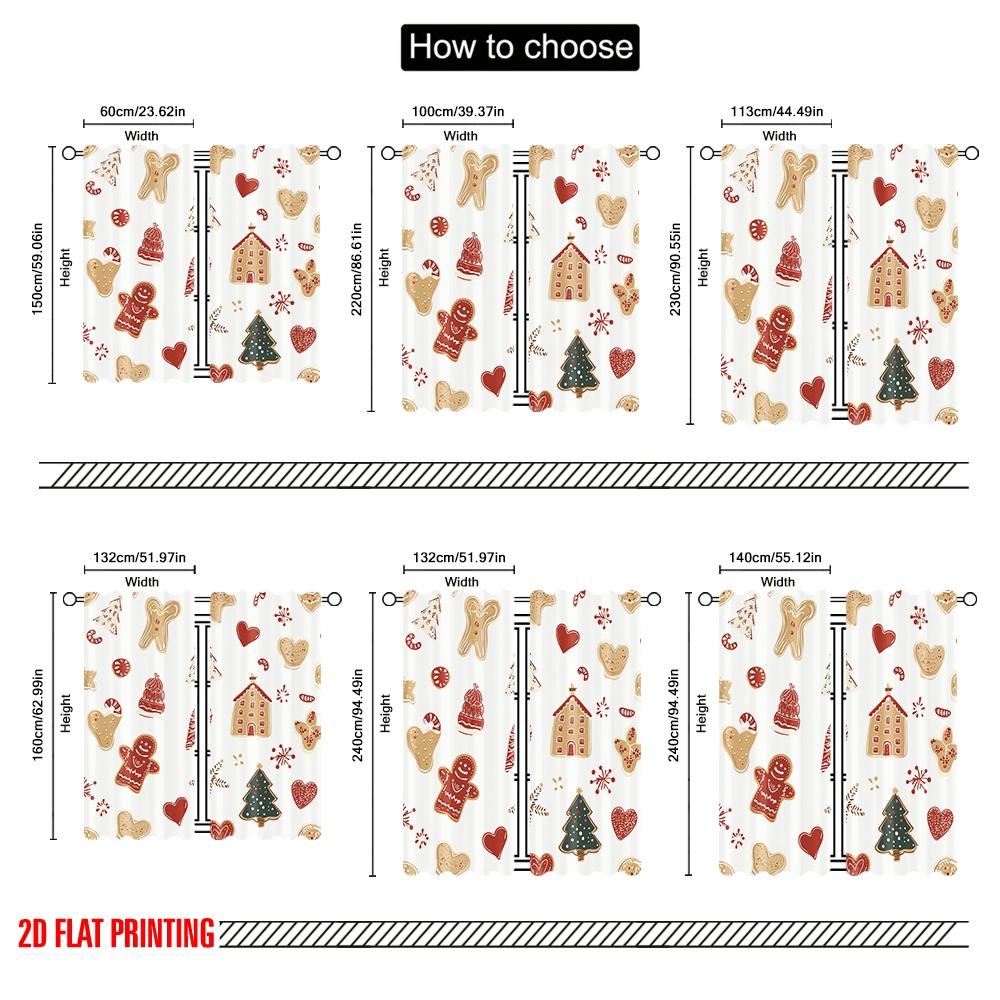 2pcs,2D plane printing Popular Curtains Christmas Cookies And Hot Chocolate (2) Versatile Polyester Fabric (without rod) Outdoor
