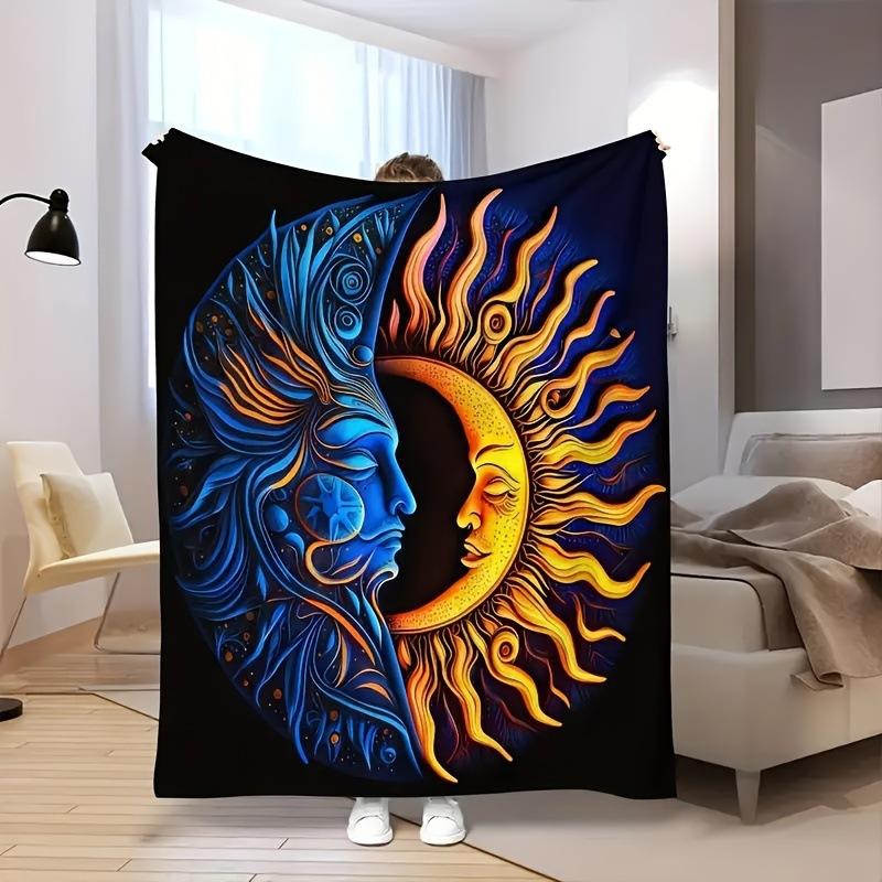 Sun and Moon Totem Digitalprinted Polyester Bedroom Velvet Flannel Cover Blanket Fleece Soft Sofa Cover Blankets for Beds