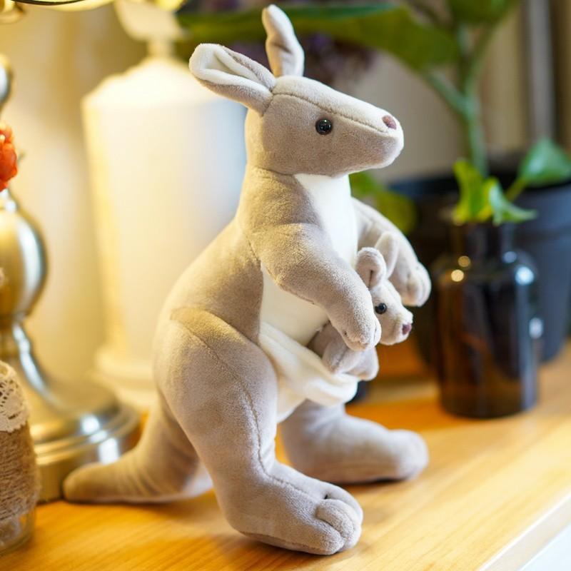 Simulated Beige Mother And Child Kangaroo Doll Plush Toy For Children Gift