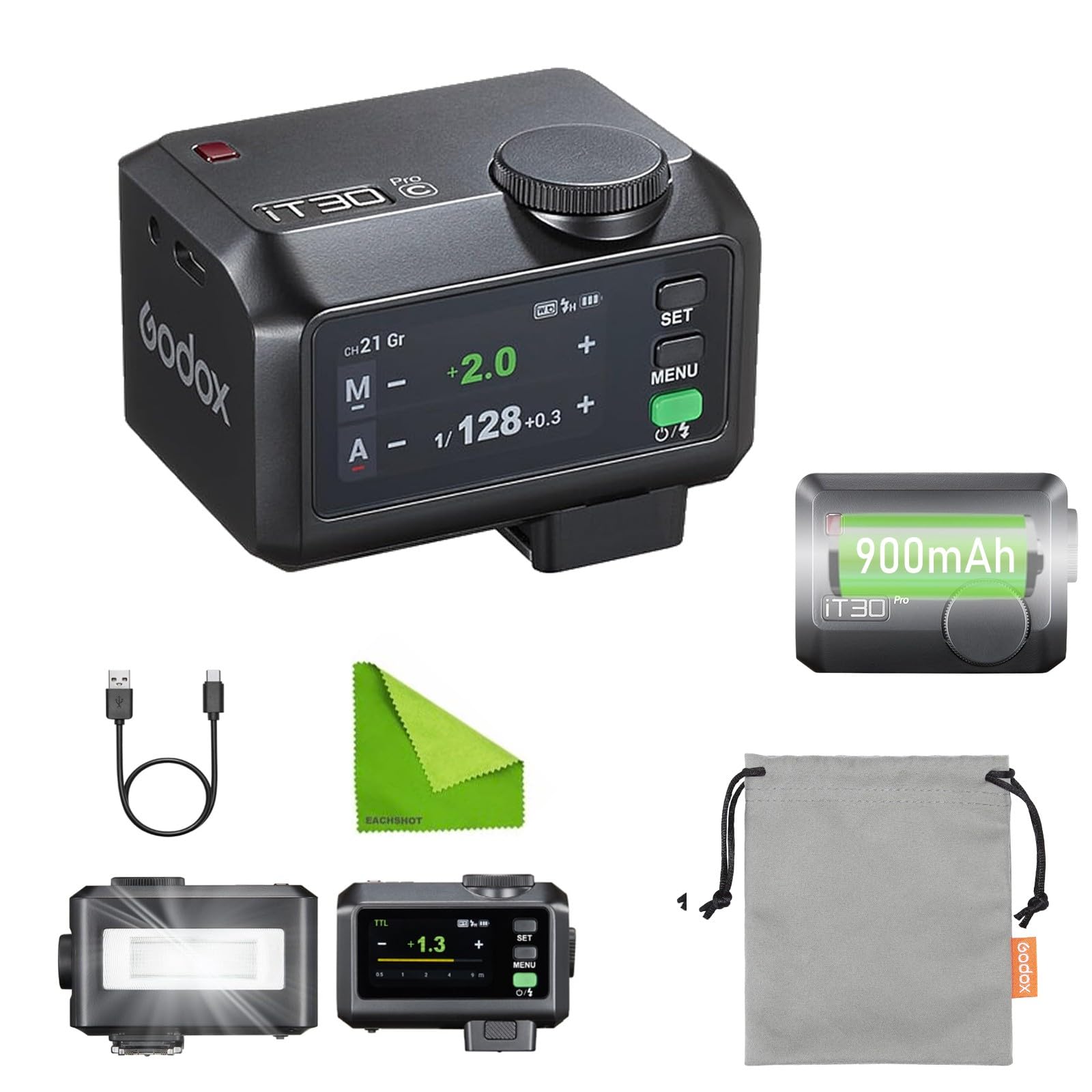 

Godox IT30Pro C Вспышка для камеры с сенсорным управлением мощностью, быстрым восстановлением, легким дизайном, с зарядкой, компактная и 560 полных вспышек, управление светом, рассеиватель для Canon чёрный