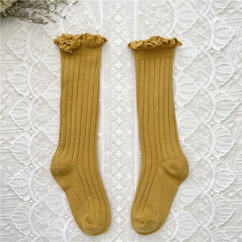 Ruffle Kids Knee High Socks Baby Girls Toddlers Long Soft Cotton Sock Lace Flower Children School Uniform Socks For 0-8Years