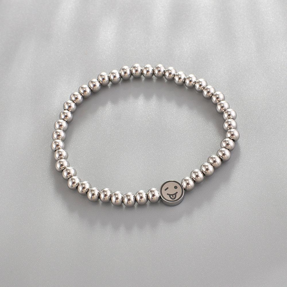 

ALTERA Новая мода Браслет из эластичных круглых бусин из нержавеющей стали Шарм в виде смайлика Парный браслет для мужчин/женщин Лучший друг Циркон Подарок