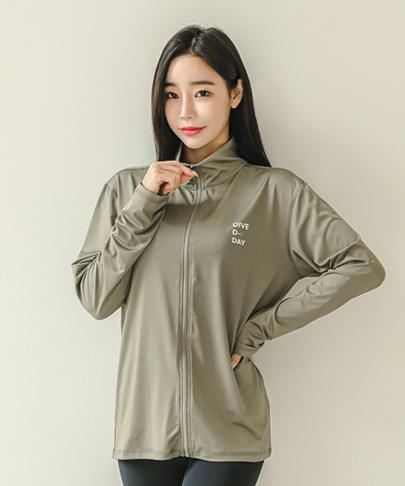 Tyubeuteuli Women'S Loose Fit Zip-Up Rash Guard B705 Olive Khaki