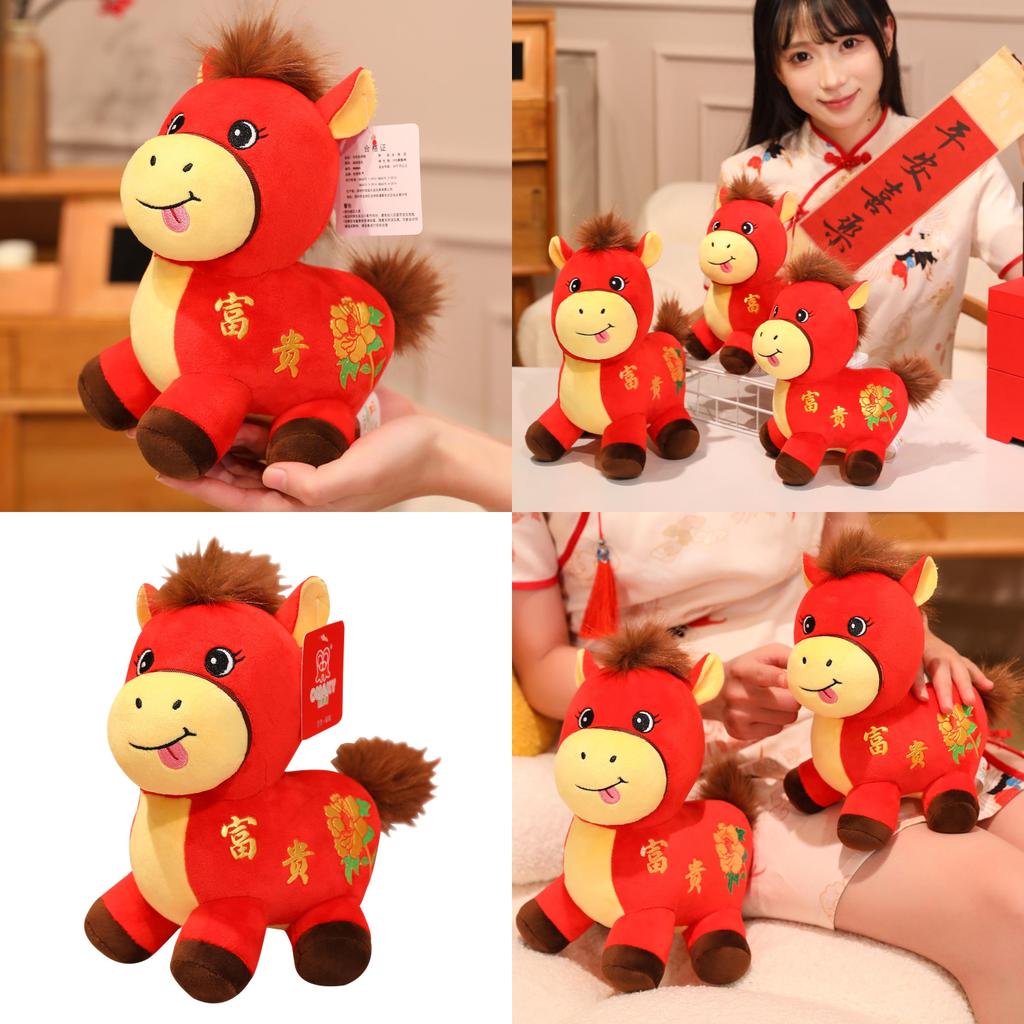 Horse Year Mascot Plush Toy With Flower Embroidery Design For Lunar New Year Gifts And Celebrations