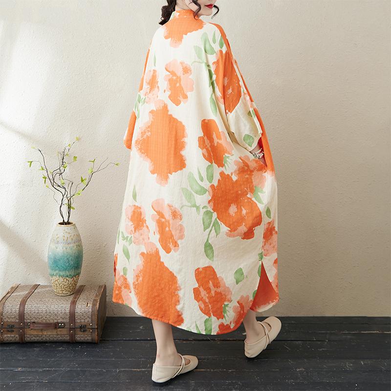 Dimanaf 2025 Women Plus Size Spring Long Dress Oversize Loose Dress Basic Casual Maxi Floral Printing Vintage